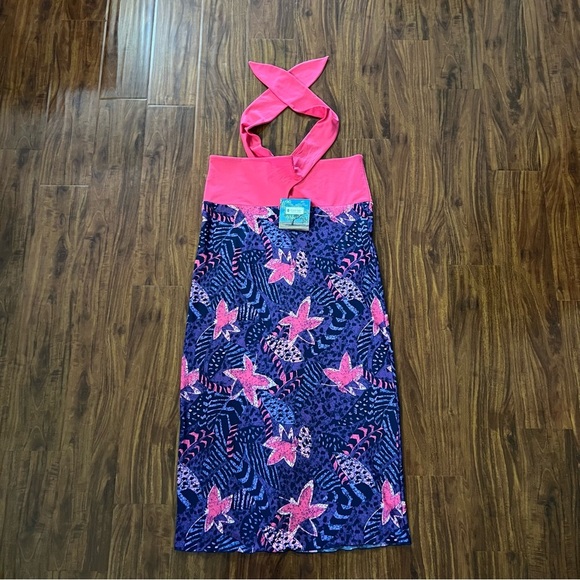 NWT Coolibar UPF 50+ Pink Purple Floral Halter Neck Sun Dress size medium - Picture 1 of 11